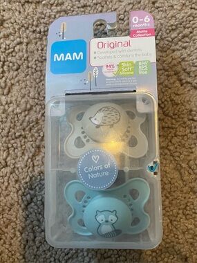 NWT 0-6m Mam Pacifier 2 pack (grey and teal)